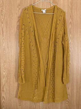 Mustard Open-Front Knit Cardigan Sweater